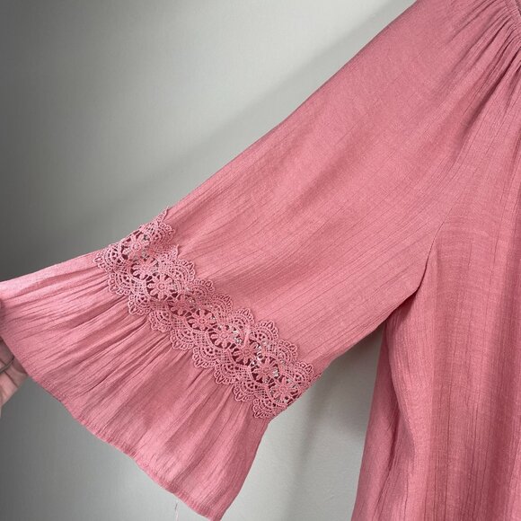 Womens Boho Top 22W 24W Pullover Peasant Flare 3/4 Sleeve Crochet Flowy Tunic - Picture 3 of 12